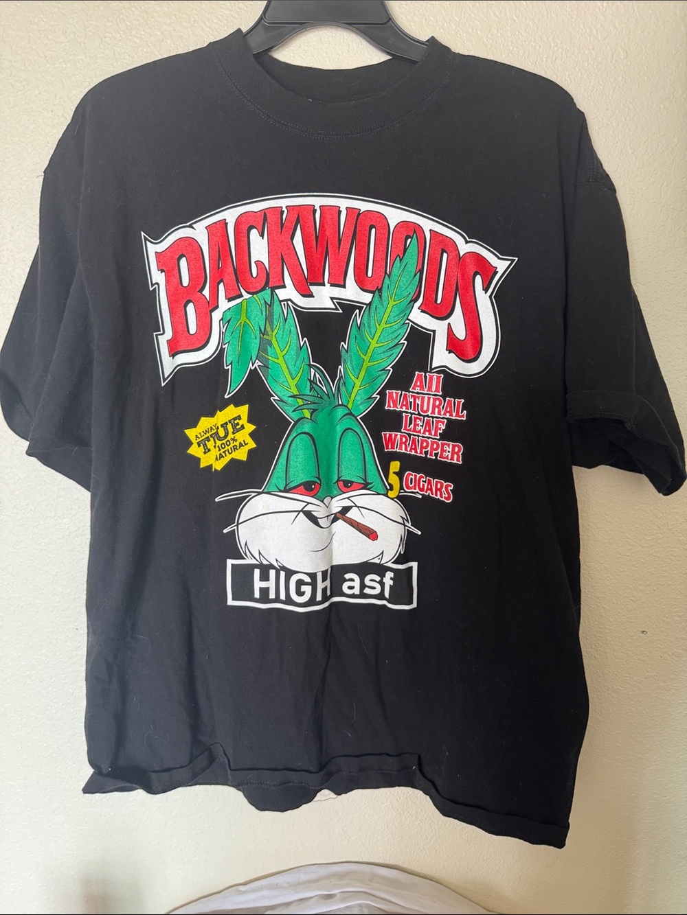 Backwoods Black Graphic Tee - 'High asf' Bunny Design